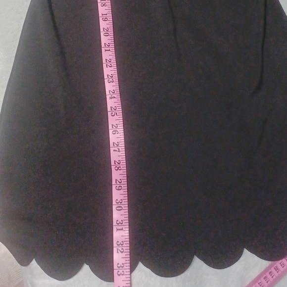 SHE + SKY Solid Black Scalloped Hem Dress Bell Sleeve Office Party Mod Retro M - Picture 7 of 12